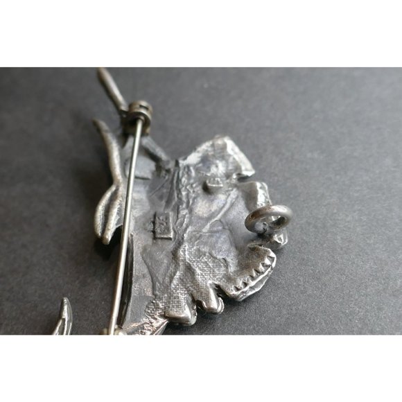 Vintage Sailfish Pendant Brooch Sterling Silver & Black Enamel - Picture 7 of 8